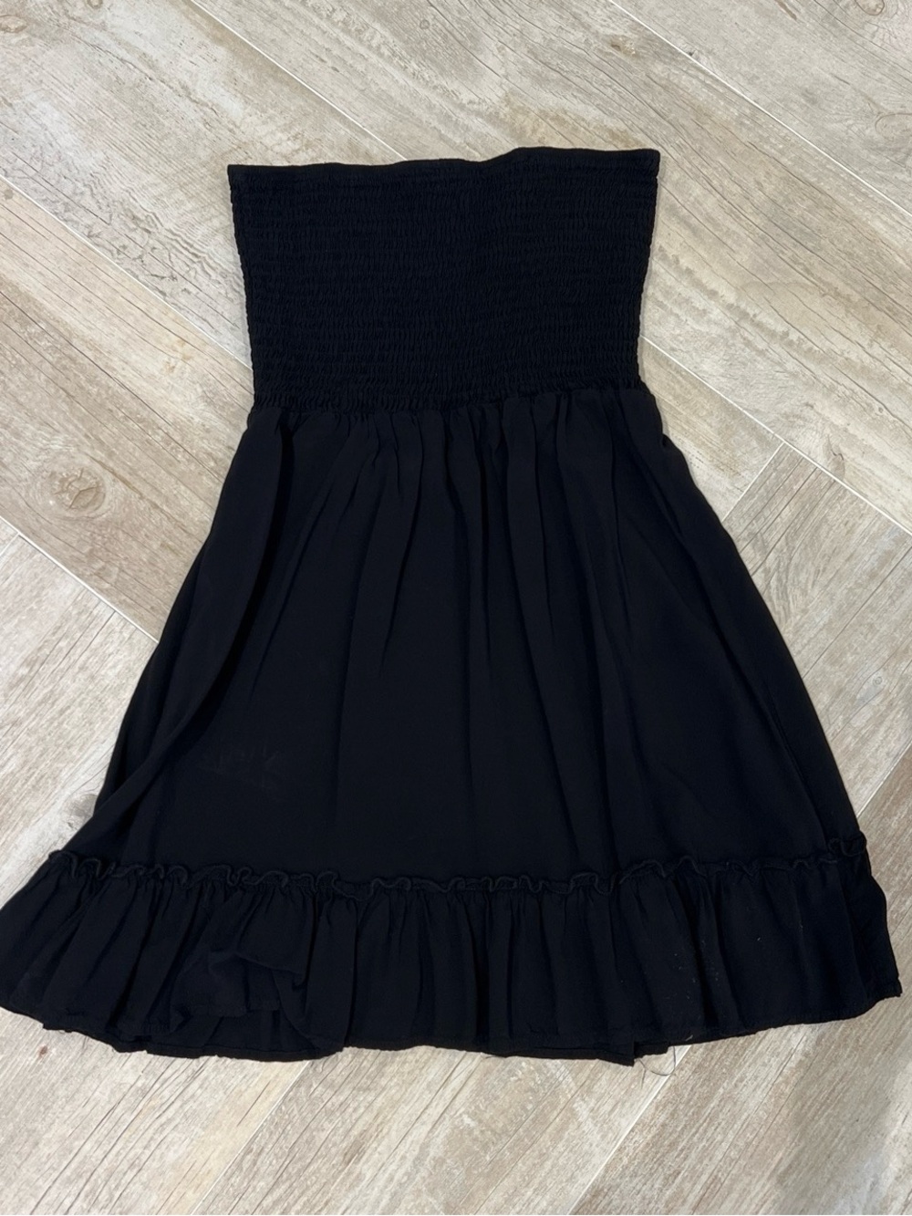 Black Strapless Ruffle Hem Dress